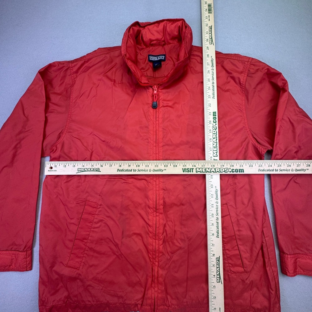 Lands' End Jacket‎ Mens Large Hidden Hood Red Collared Rain Jacket Windbreaker - Picture 5 of 8